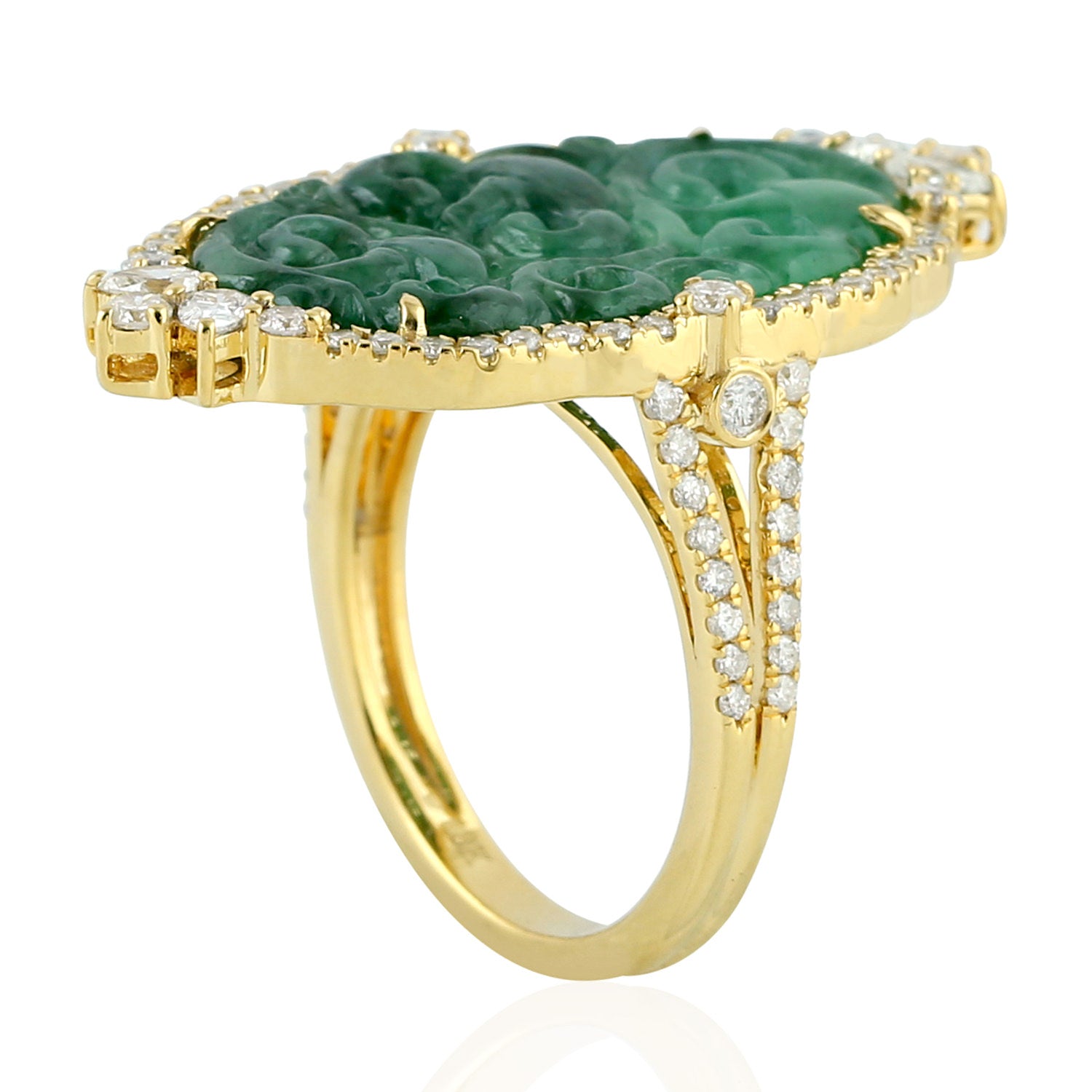 18K Yellow Gold Green Jade & Rose Cut Diamond Cocktail Ring - Elegant Statement Jewelry for Parties, Weddings & Special Occasions