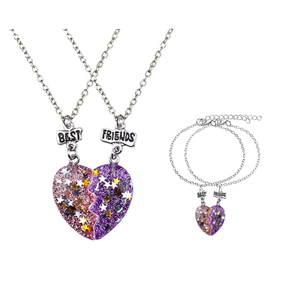 4-Piece Lucky Unicorn Half Heart BFF Necklace & Bracelet Set - Best Friend Jewelry for Women, Adjustable Silver Chain - Perfect Friendship Gift for Birthday, Anniversary & Special Occasions (BFF Gifts for Her)
