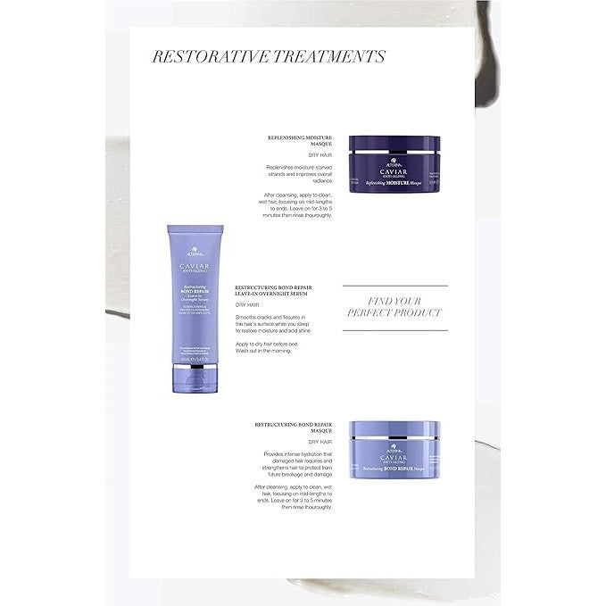 Alterna Caviar Anti-Aging Bond Repair Leave-In Overnight Serum 100ml (3.4oz) - Hydrating Hair Treatment for Damaged Hair, Split Ends & Breakage - Perfect for Nighttime Hair Repair & Morning Shine Boost