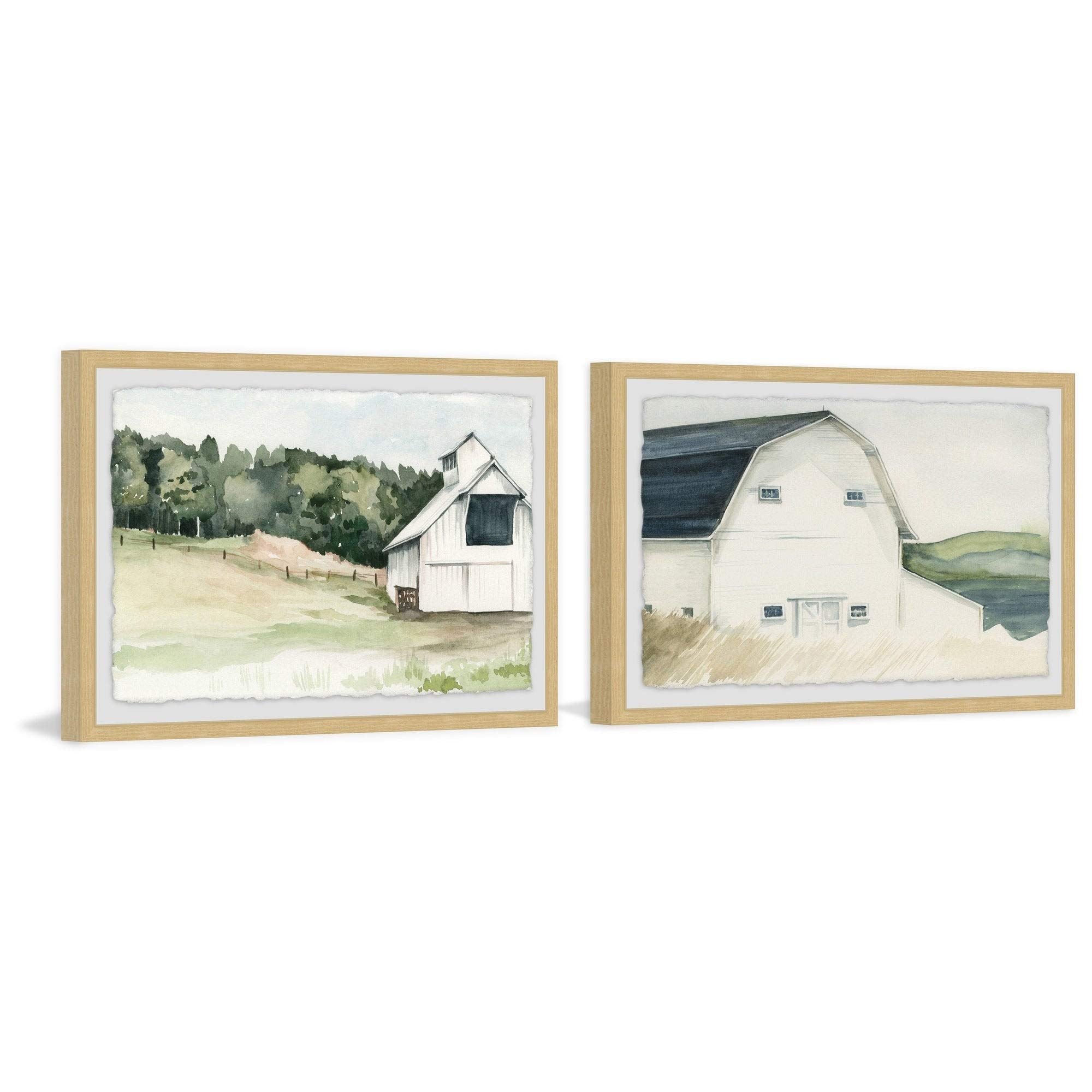 Handmade Watercolor Barn Diptych Wall Art - Multi-Color 24x8 Inches - Marmont Hill - Perfect for Farmhouse, Rustic & Country Home Decor