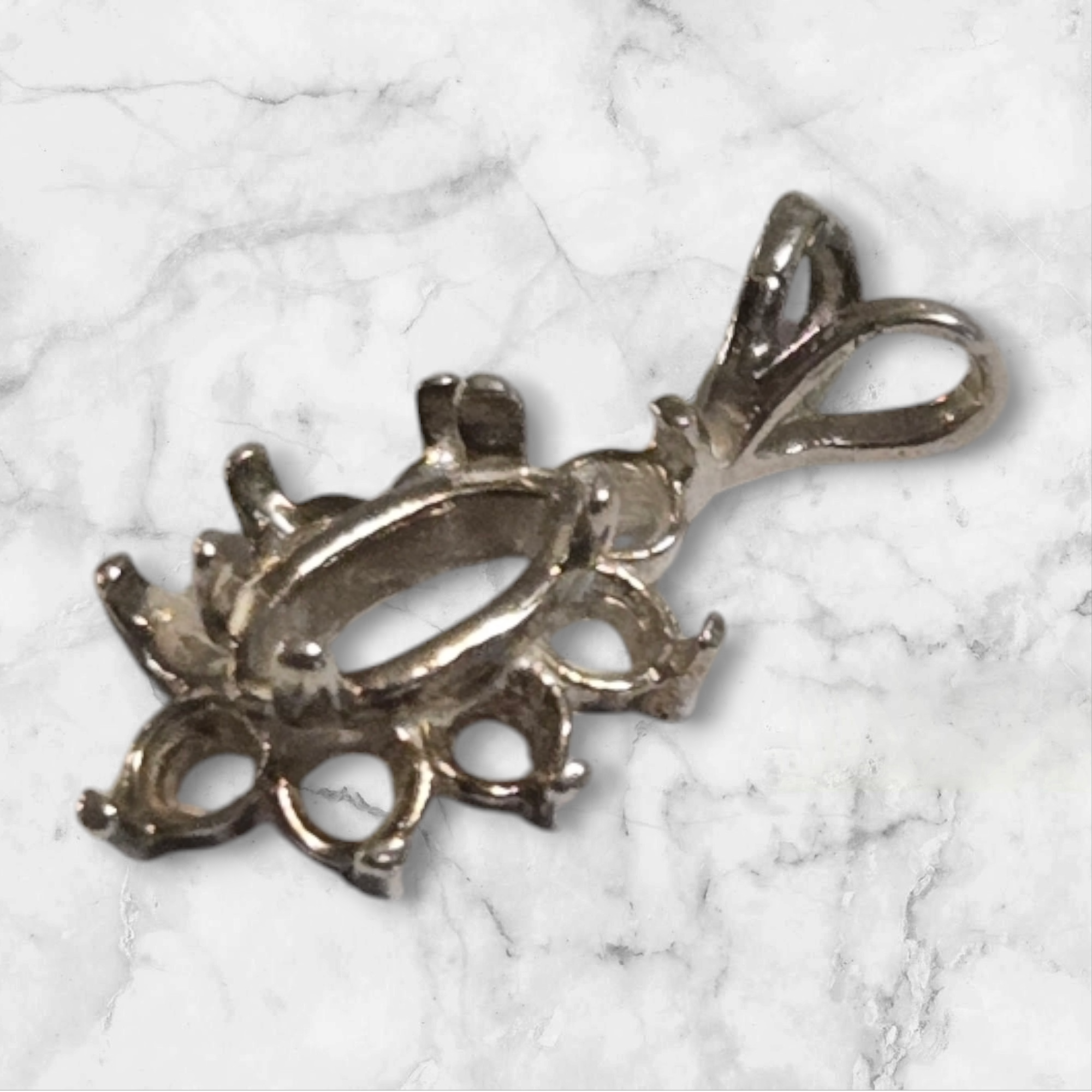 Premium 8x4 Marquise Pendant Setting in Solid Sterling Silver or 14K White/Yellow Gold with Accent - Handcrafted in USA | Perfect for Necklaces, Jewelry Gifts & Special Occasions