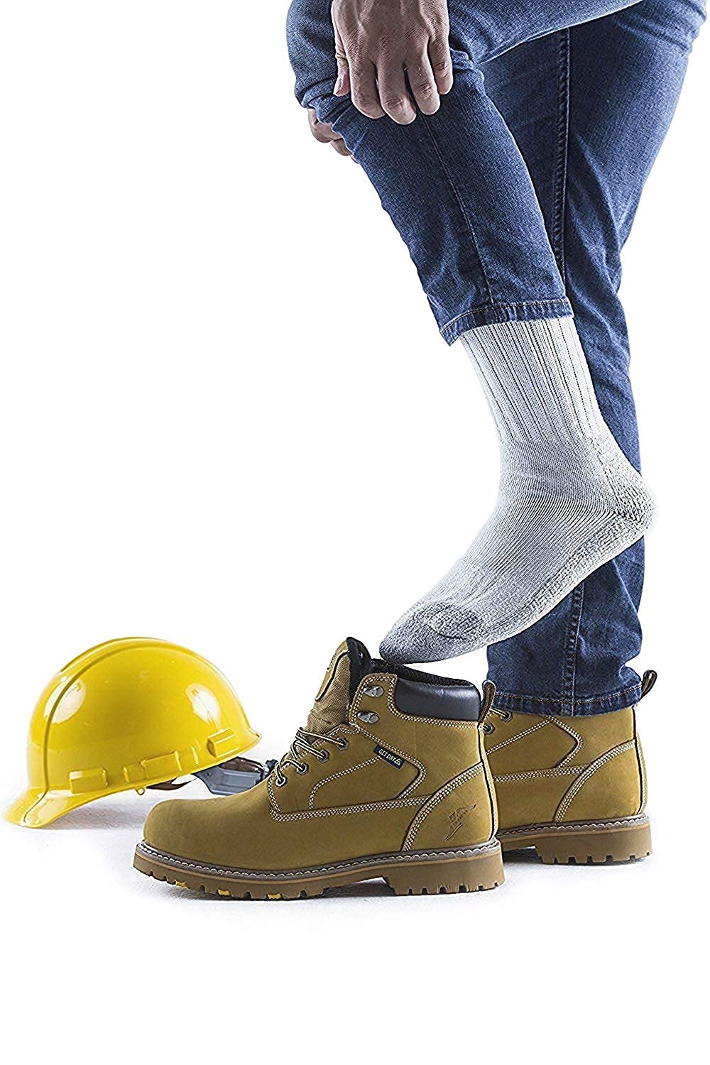 Men's Heavy Duty Steel Toe Work Cotton Socks - Thick Triple Cushioned Crew Socks for Construction, Hiking & Outdoor Work - Durable Safety Work Socks for Boots