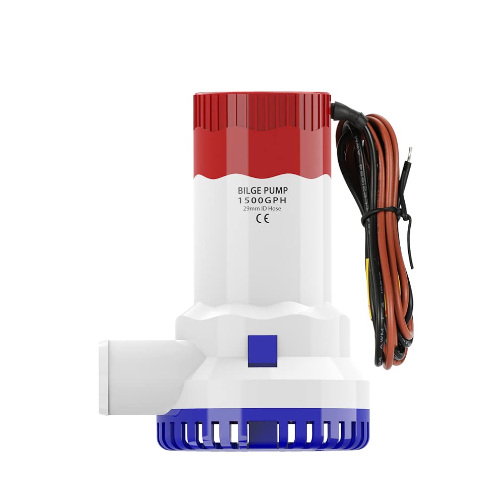 MAKERELE 12V 1500GPH Low Noise Electric Bilge Pump - Non-Automatic Water Pump for Boat, RV, Pool, Yacht & Water Tank - Ideal for Marine, Camping & Emergency Water Drainage