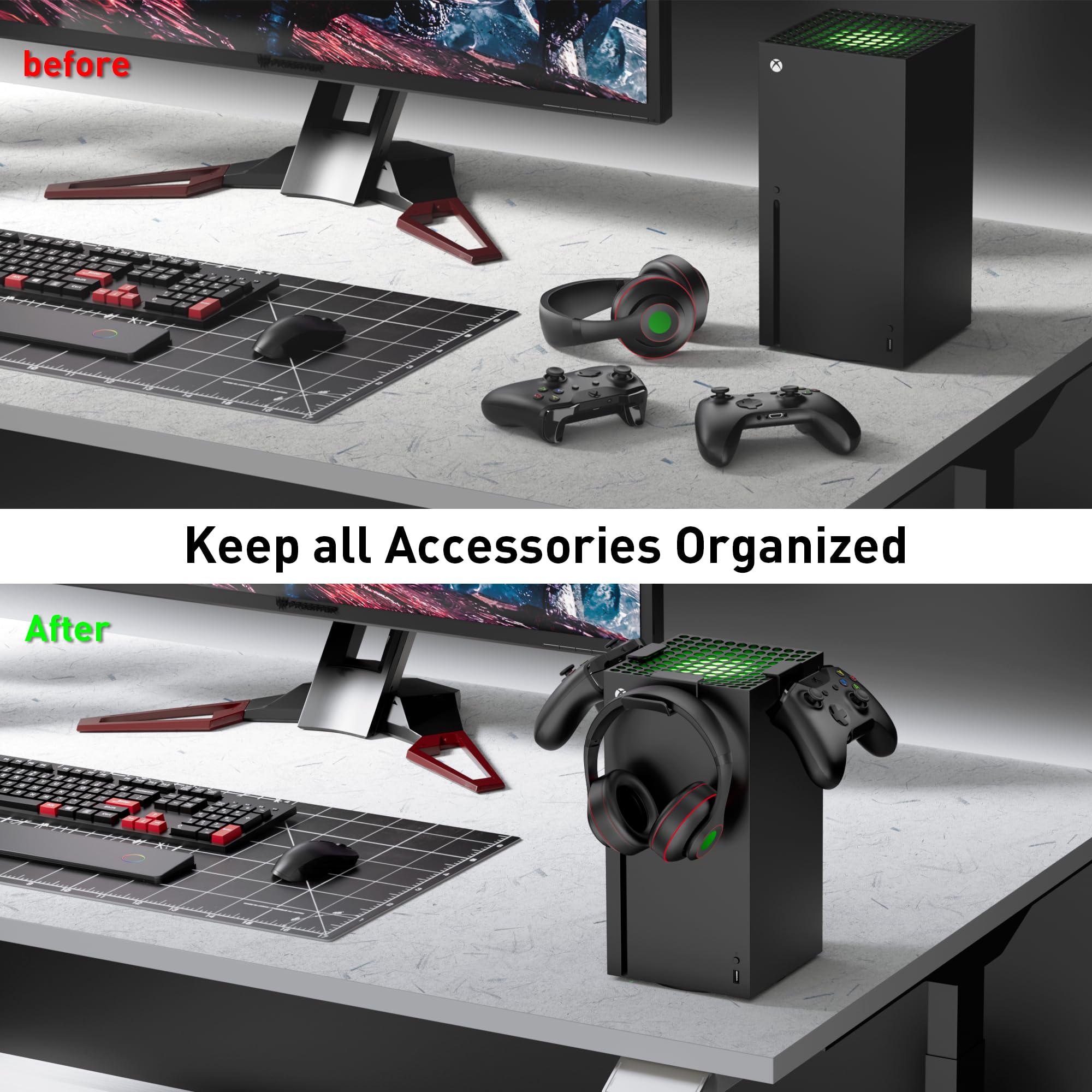 Xbox Series X Controller Holder with Detachable Design - 2 Controller Stands & Headphone Stand for Gaming Setup - Perfect for Console Gaming and Organized Gaming Accessories Storage