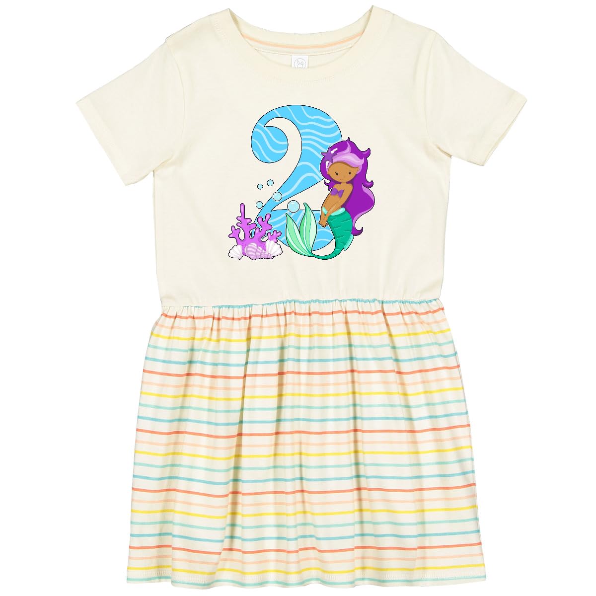 Inktastic Girls' 2nd Birthday Mermaid Toddler Dress - Cute & Comfortable Outfit for Birthday Party, Photo Shoot, Beach Vacation & Special Occasions
