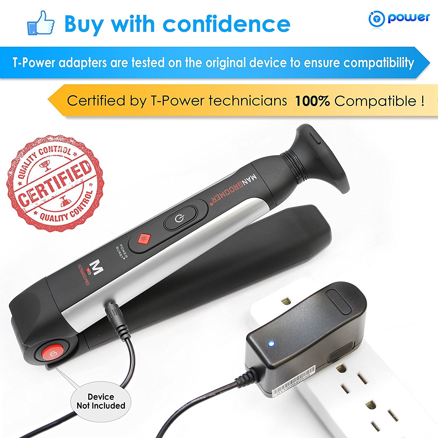 T POWER Replacement Charger for Mangroomer Lithium Max & Ultimate PRO Back Shavers - Compatible with 2 Shock Absorber Flex Heads, Power Hinge & Extreme Reach Handle - Fast Power Burst Charging | Perfect for Travel, Home Use & Gift Giving