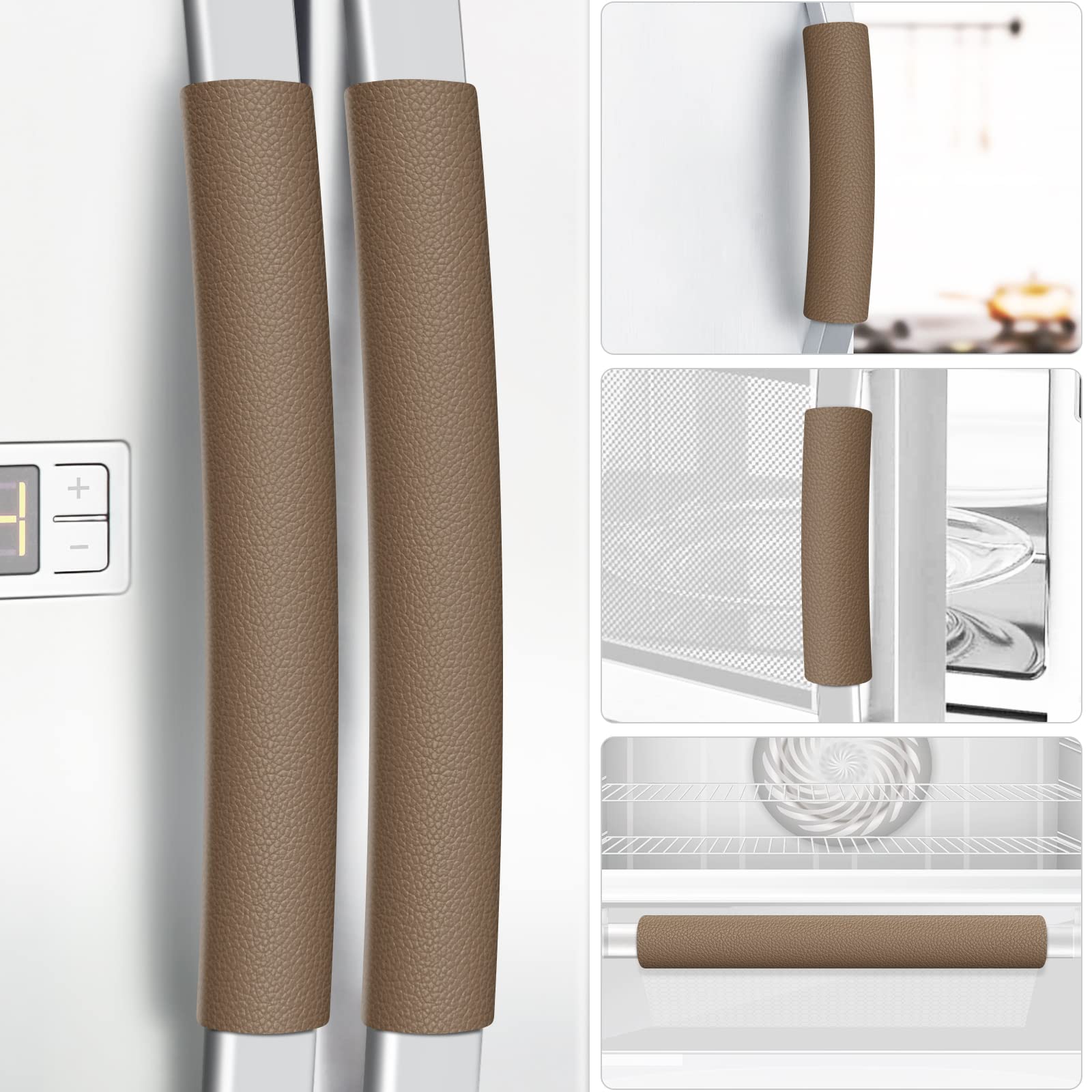 5-Pack Leather Refrigerator Handle Covers - Universal Fit for Fridge, Microwave, Oven & Dishwasher - Easy to Clean, Time-Saving Kitchen Accessories - Trimmable Design (Coffee Brown) - Perfect for Home, Office & Restaurant Use