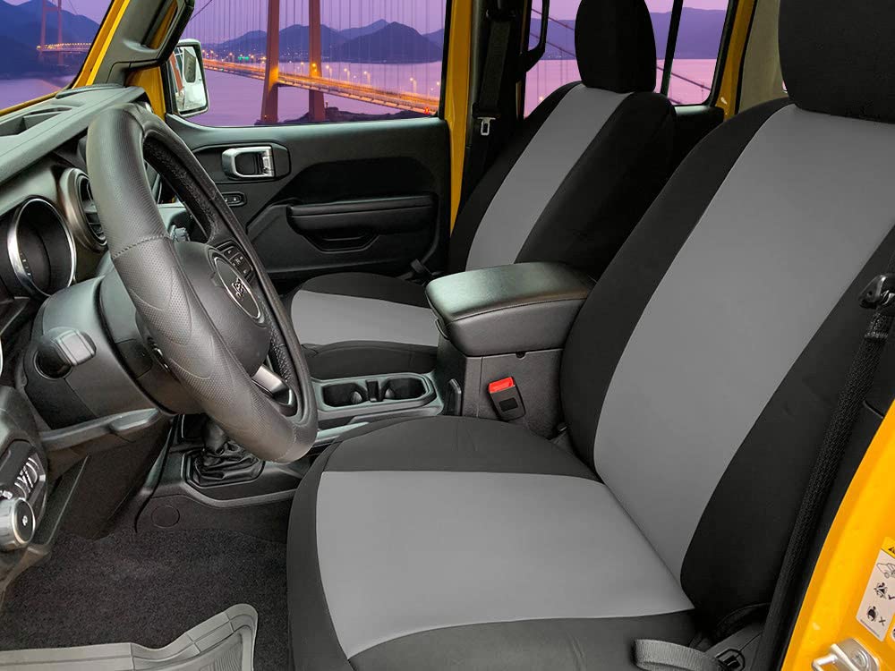 Custom Fit 2018-2020 Jeep Wrangler JL 4-Door Neoprene Seat Covers - Front Row Gray & Black Waterproof SUV Seat Protectors | Perfect for Off-Roading, Daily Commuting & Adventure Travel