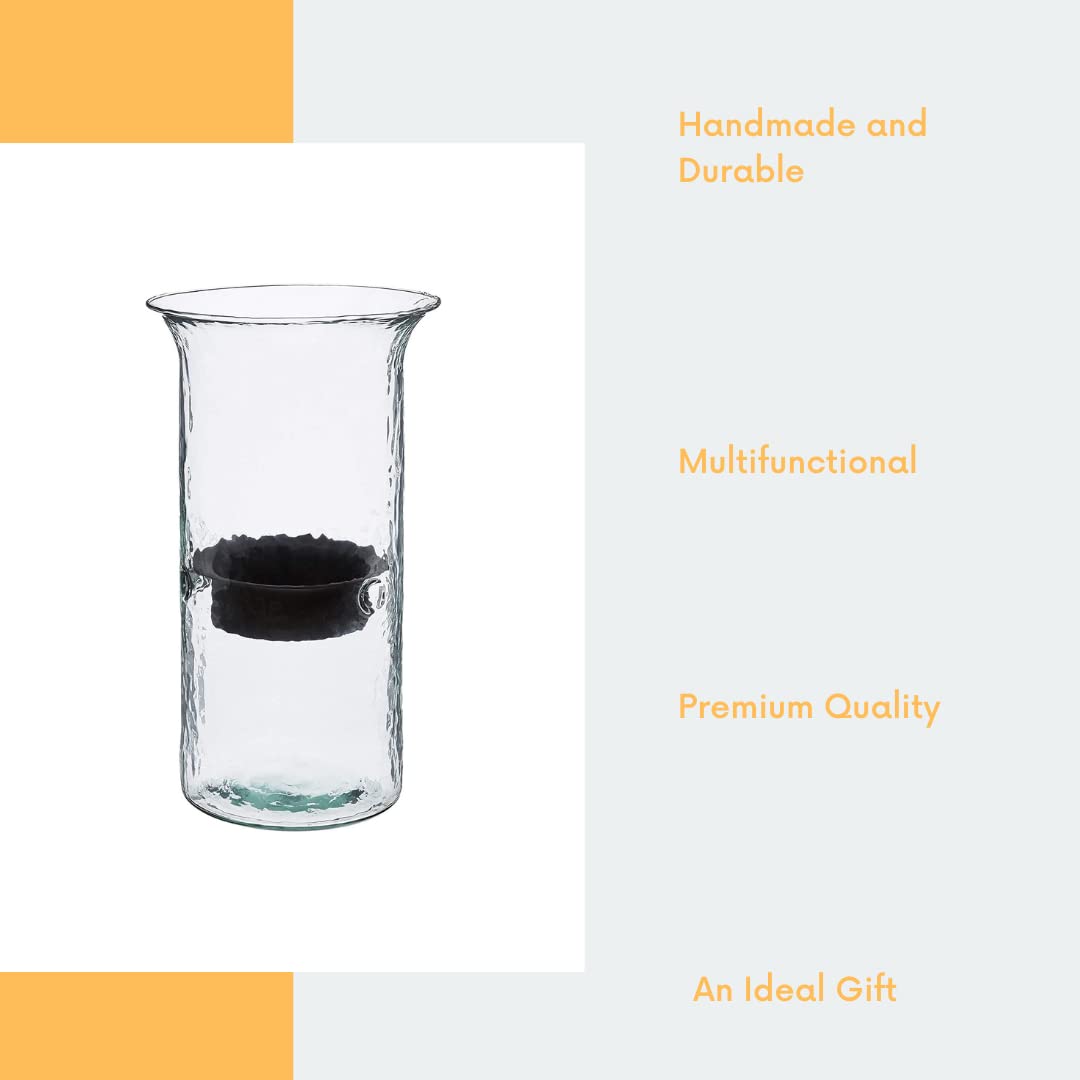 Glass Hurricane Pillar Candle Holder with Rustic Metal Insert - Large Decorative Centerpiece for Wedding, Dining Table, Fireplace & Home Decor