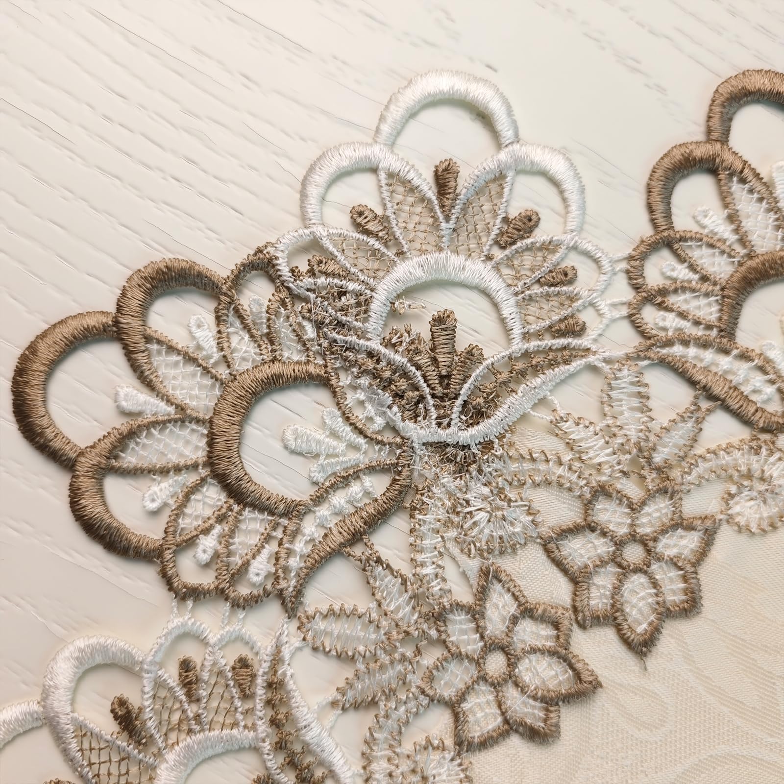 Elegant White Lace Floral Oval Coffee Table Cloth 15.7x31.5 Inch - Stain-Resistant Polyester/Cotton Blend - Machine Washable - Perfect for Living Room, Dining Room & Home Decor