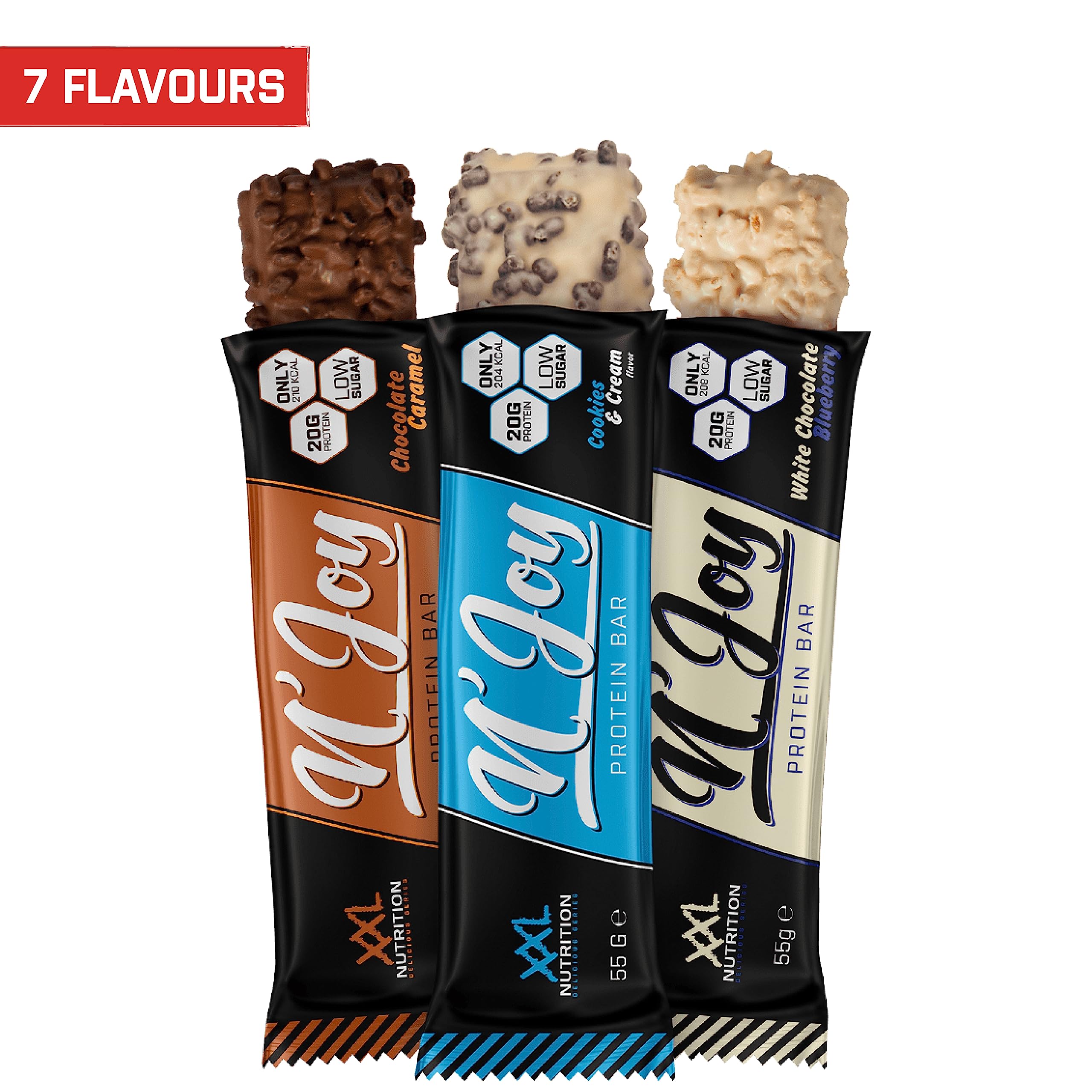 XXL Nutrition - N'Joy Protein Bar | High Protein, Low Sugar, Chocolate Caramel Flavor | 15 Pack | Perfect for Post-Workout Recovery & Healthy Snacking