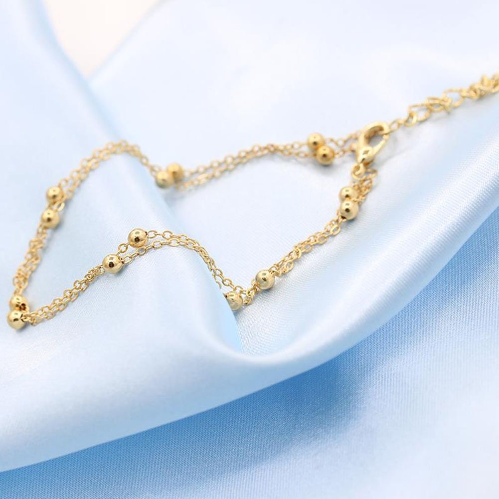 Stylish Double Chain Beaded Anklet for Women & Girls - Summer Fashion Foot Jewelry, Durable Ankle Bracelet for Beach, Party & Everyday Wear