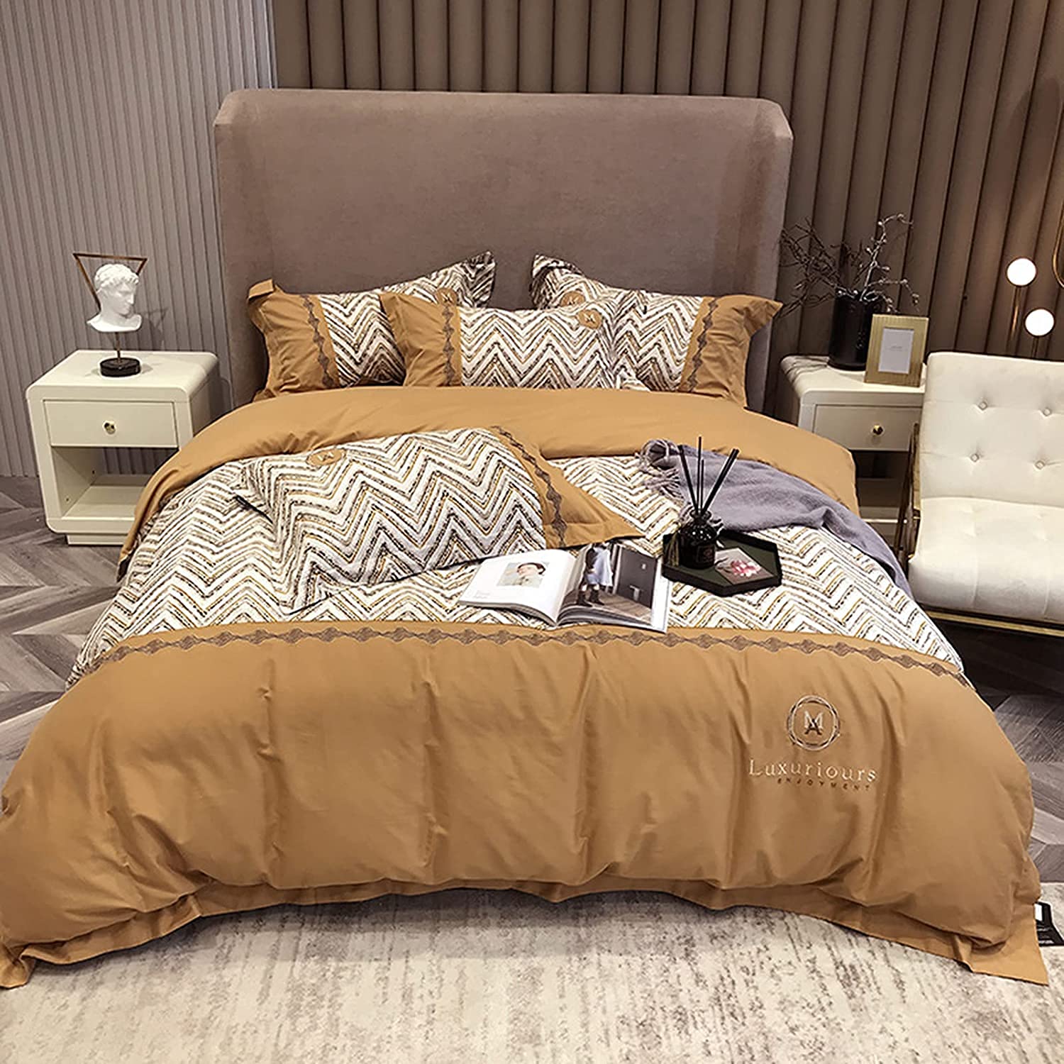 AEIROV 4-Piece Tencel Soft Bedding Set - Queen Size Duvet Cover, Fitted Sheet & 2 Pillowcases - Breathable & Hypoallergenic for Men & Women (Yellow) - Perfect for All-Season Comfort in Bedroom, Guest Room & Dorm