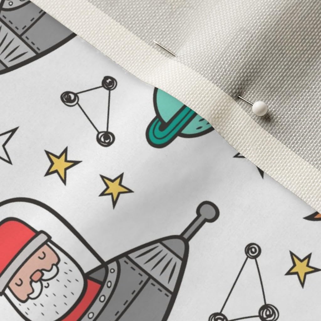 Christmas Santa Claus & Space Planets Constellations Printed Velvet Fabric - White Holiday Upholstery Material for Home Decor, Apparel & DIY Crafts (Fat Quarter) - Perfect for Holiday Decorations, Quilting & Seasonal Sewing Projects