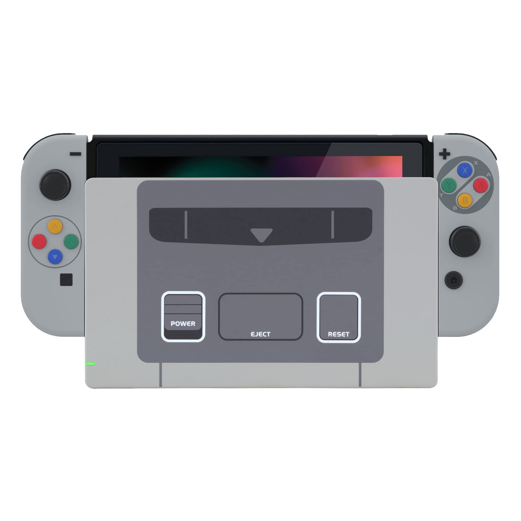 eXtremeRate SFC SNES Classic EU Style Soft Touch Joycon Housing Shell with ABXY Buttons for Nintendo Switch - Replacement Faceplate for Switch Dock (Joy-Con Dock Not Included) - Perfect for Gaming, Customization & Retro Enthusiasts