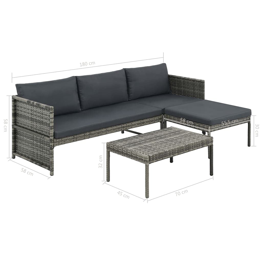 Premium 3-Piece PE Rattan Outdoor Patio Furniture Set with Cushions - Gray Wicker Garden Lounge Conversation Set for Backyard, Poolside & Terrace Relaxation