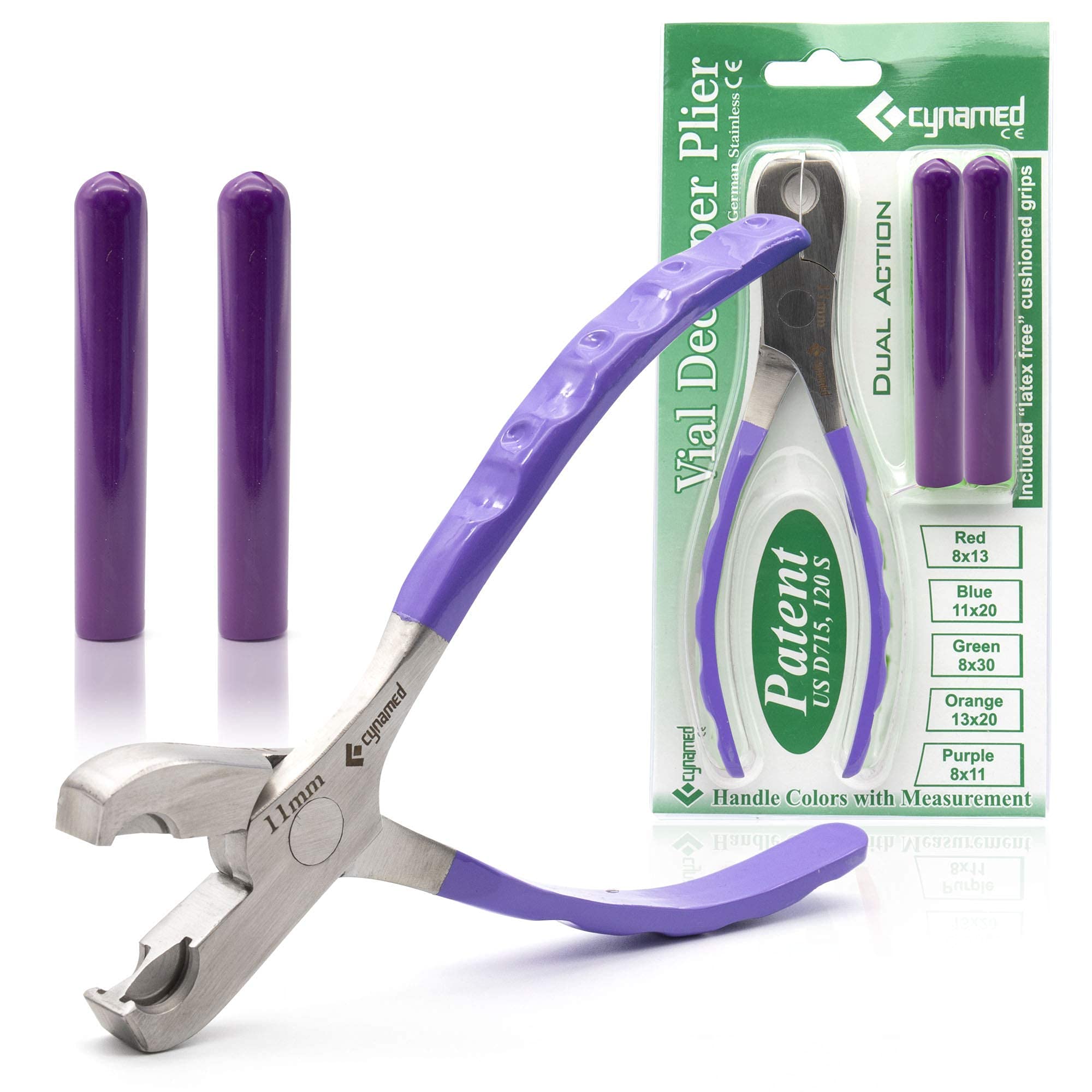 Cynamed Twin Action Decapper Pliers - Professional 8mm & 11mm Crimped Vial/Bottle Opener Tool for Pharmacy, Lab & Home Use - Ideal for Medication, Essential Oils & Supplement Bottles