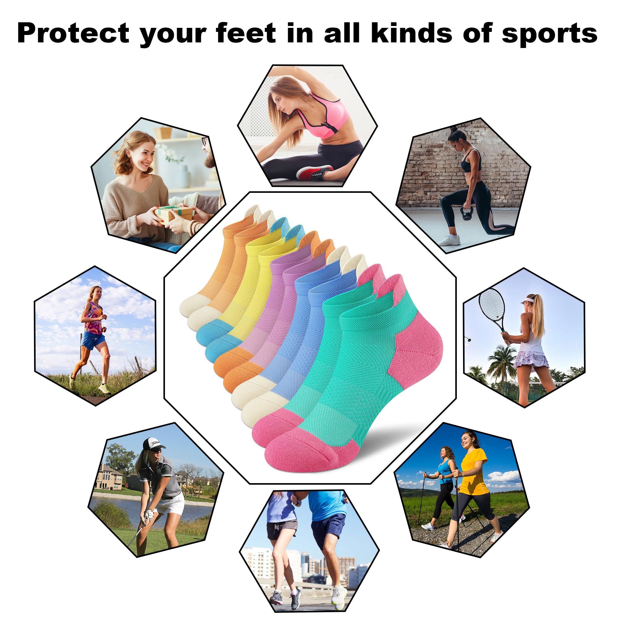 Women's Ankle Running Socks - 5/6 Pairs Breathable Athletic Compression Socks for Workout, Jogging & Daily Wear