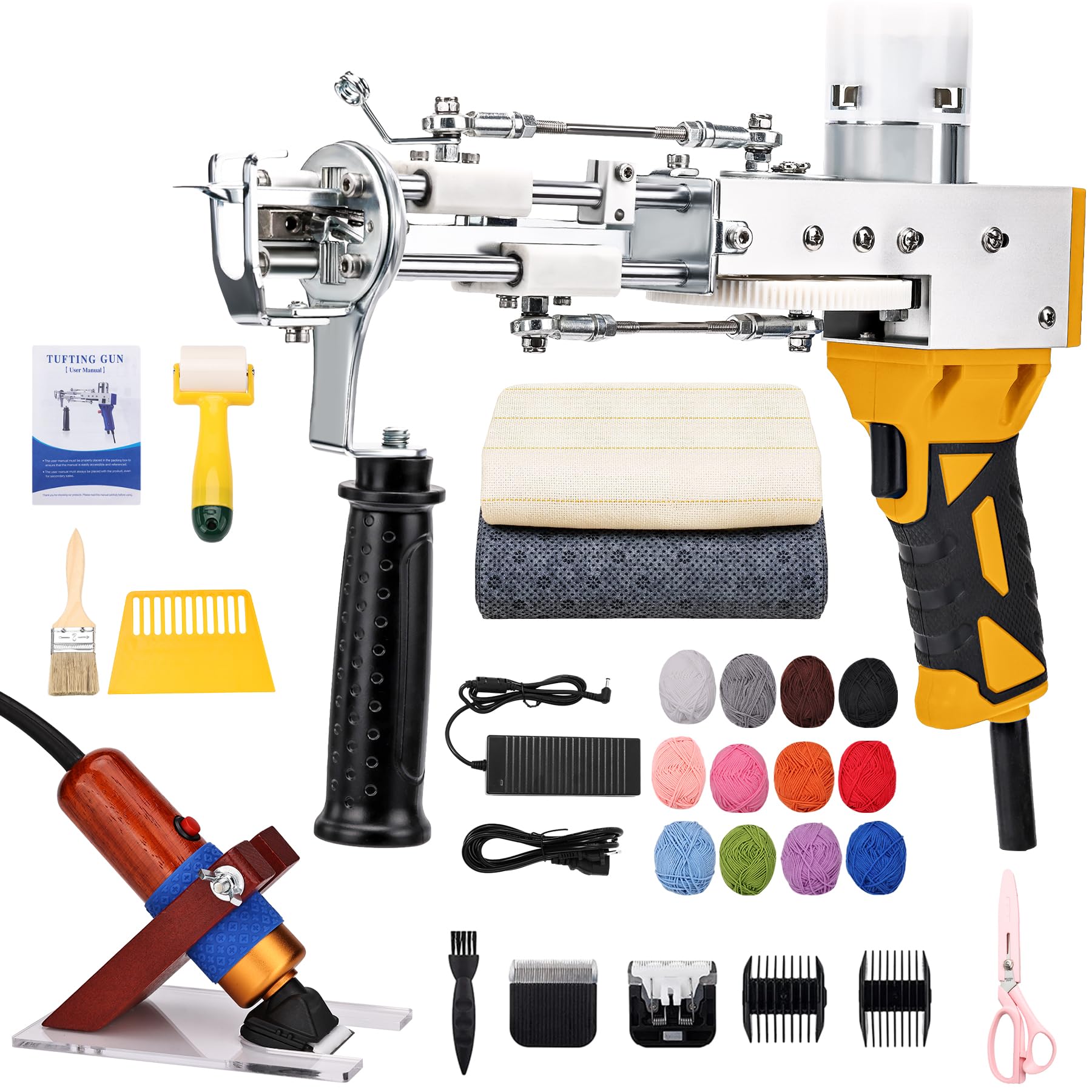 Zowwfast Rug Tufting Gun Starter Kit - 2-in-1 Cut Pile & Loop Pile Carpet Tufting Machine with Digital Speed Control, Non-Slip Grip & Carpet Trimmer - DIY Rug Making Kit for Home Decor, Craft Projects & Handmade Rugs