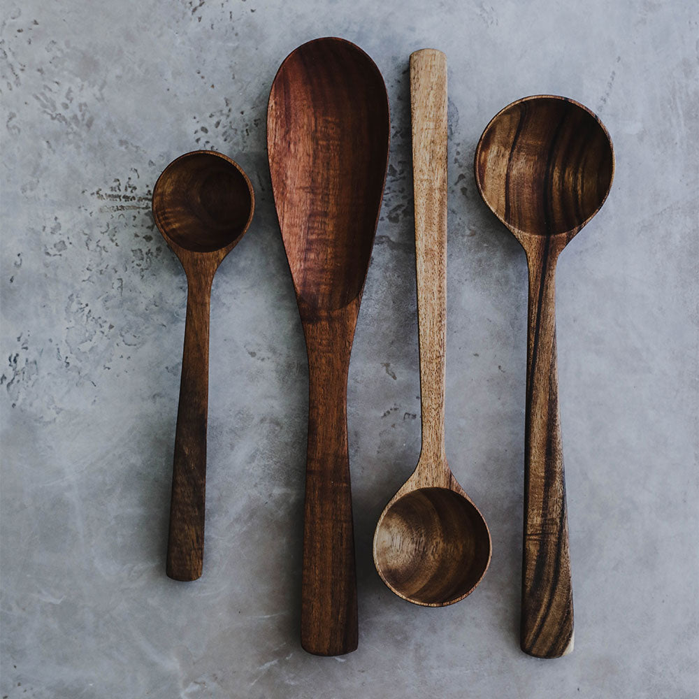 Premium Acacia Wooden Spoon Set - 5-Piece Natural Wood Cooking Utensils for Kitchen - Ideal for Stirring, Serving & Mixing Soups, Sauces & Salads