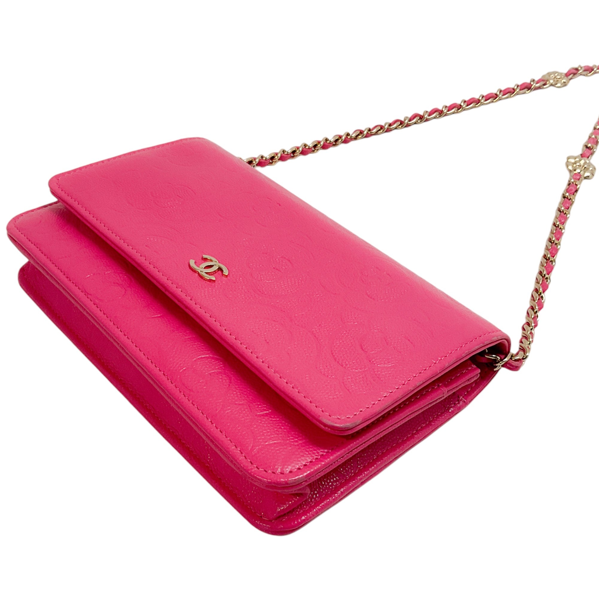 Chanel Fuchsia Camellia Leather Wallet on Chain - Luxury Designer Crossbody Bag for Women | Perfect for Evening Parties, Date Nights & Special Occasions