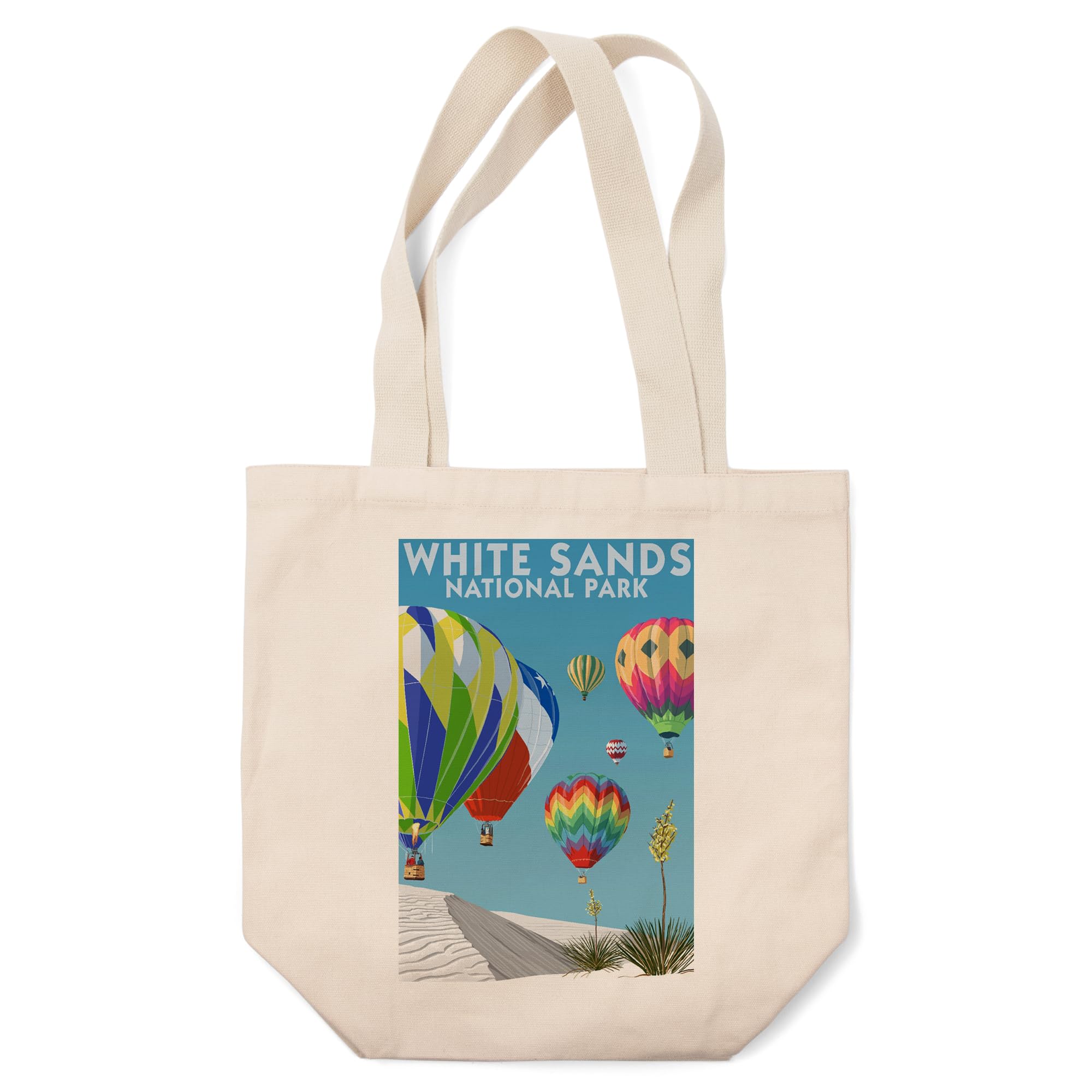 Lantern Press White Sands National Park New Mexico Hot Air Balloons Tote Bag - 100% Cotton Canvas Reusable Shopping Bag for Beach, Grocery & Travel