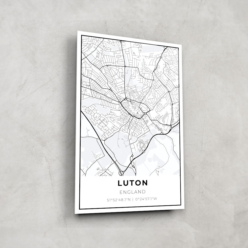 Luton Map Glass Wall Art - Vintage Style Home Decor for Living Room, Bedroom & Office - Perfect Gift for Travel Lovers & Map Enthusiasts