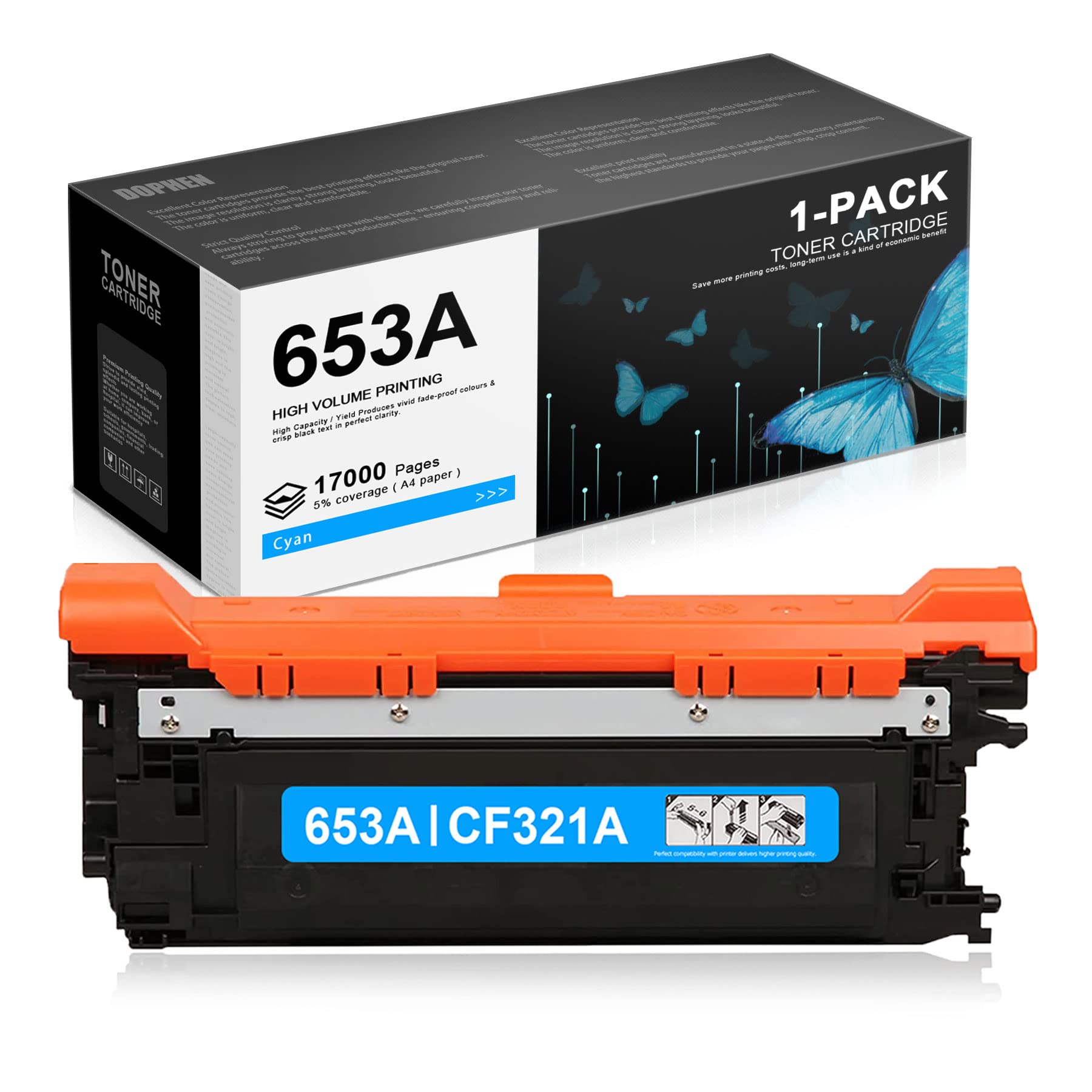 DOPHEN Remanufactured CF321A Cyan Toner Cartridge (1 Pack) - Compatible with HP CF321A, HP Color Enterprise M651 & MFP M680 Series Printers | High-Quality Replacement for Office & Business Printing Needs