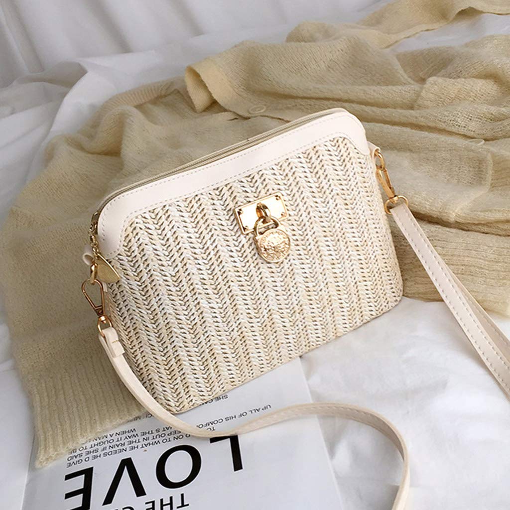 Stylish Women's Summer Straw Woven Crossbody Shoulder Bag - Fashionable Tote Handbag for Ladies in Beige | Perfect for Beach Outings, Shopping, and Casual Everyday Use