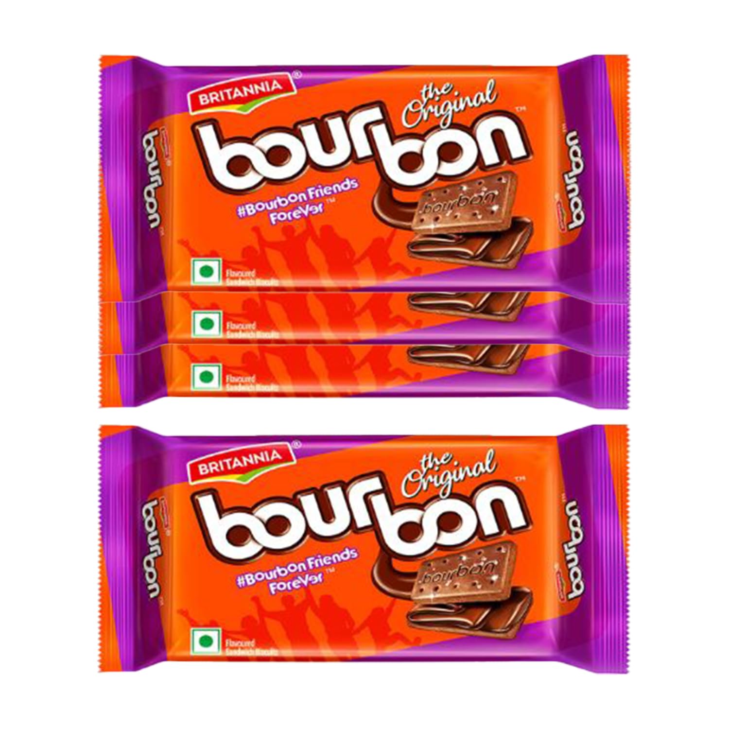 Britannia Bourbon Original Choco Creme Biscuits 3.52oz (100g) - Pack of 4 - Smooth Chocolate Cream Sandwich Cookies with Sugar Crystals - Perfect for Breakfast, Tea Time, Office Snacks & Kids Lunchboxes