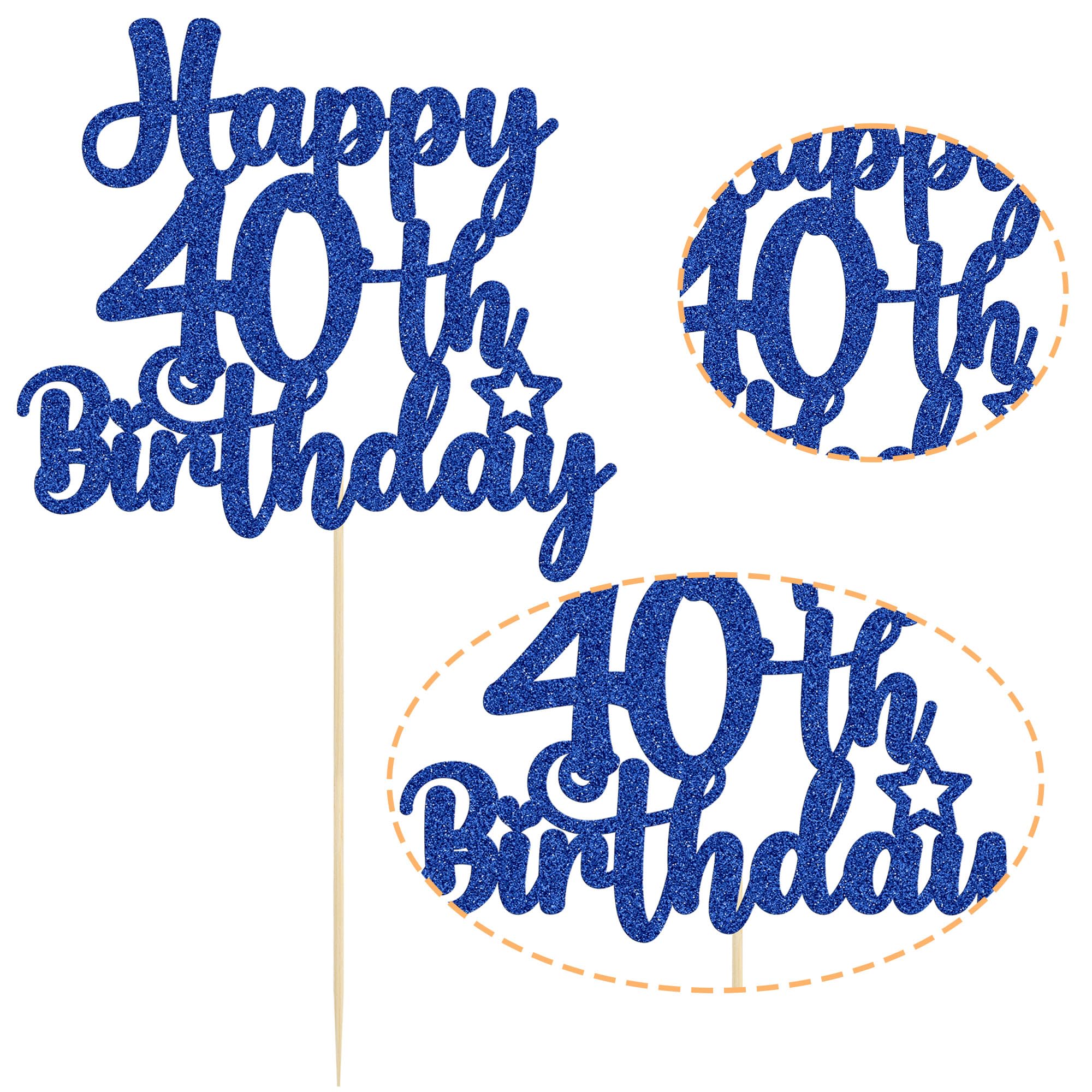 Happy 40th Birthday Cake Topper - Glitter 'Cheers to 40 Years' Cake Pick for 40th Anniversary Party Decorations (Blue) - Perfect for Milestone Birthday Cakes, Celebration Parties & Festive Decor