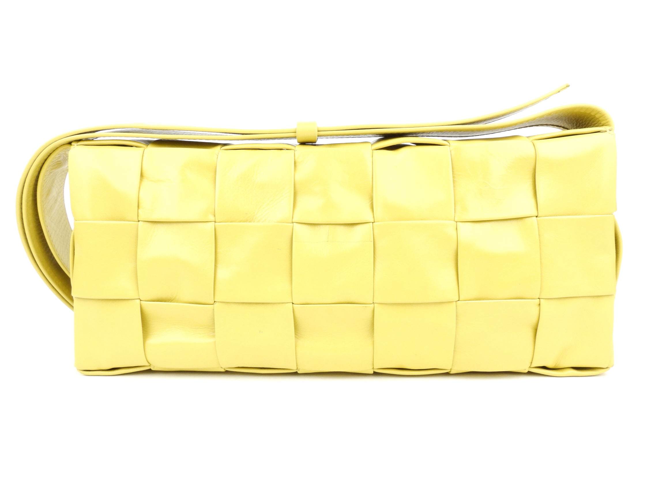 Bottega Veneta Yellow Shiny Leather Intrecciato Crossbody Shoulder Bag for Women | Luxury Designer Handbag for Everyday Use, Parties & Travel