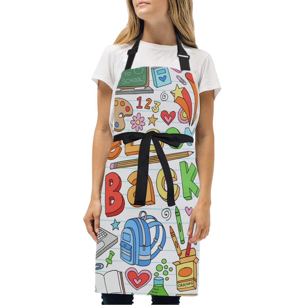 Adjustable Neck Strap Apron with 2 Pockets - Durable Cooking, Grilling & Gardening Apron for Men & Women - Perfect for Back to School, Classroom, Baking, BBQ and Outdoor Activities