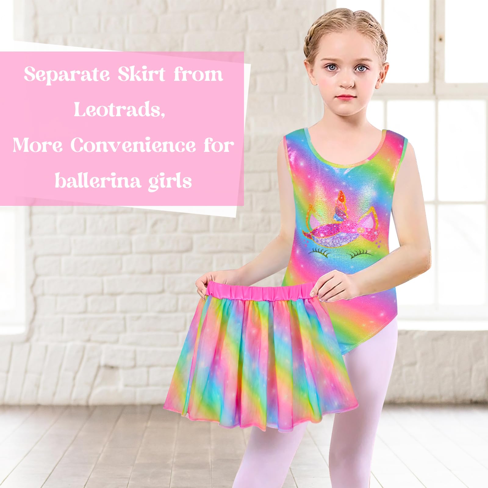 Sylfairy Girls Ballet Leotard with Removable Skirt - Dance Dress & Gymnastic Leotard for Ages 3-10 - Perfect for Ballet Class, Recitals & Dance Performances