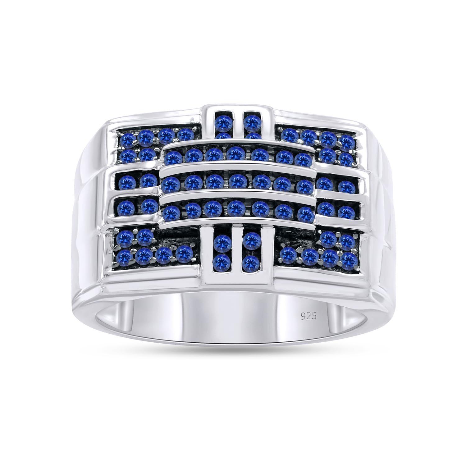14k Gold Over Sterling Silver Round Cut Simulated Blue Sapphire Men's Band Ring - Elegant Jewelry Gift for Dad, Husband, Boyfriend | Perfect for Father's Day, Anniversary, Wedding & Special Occasions