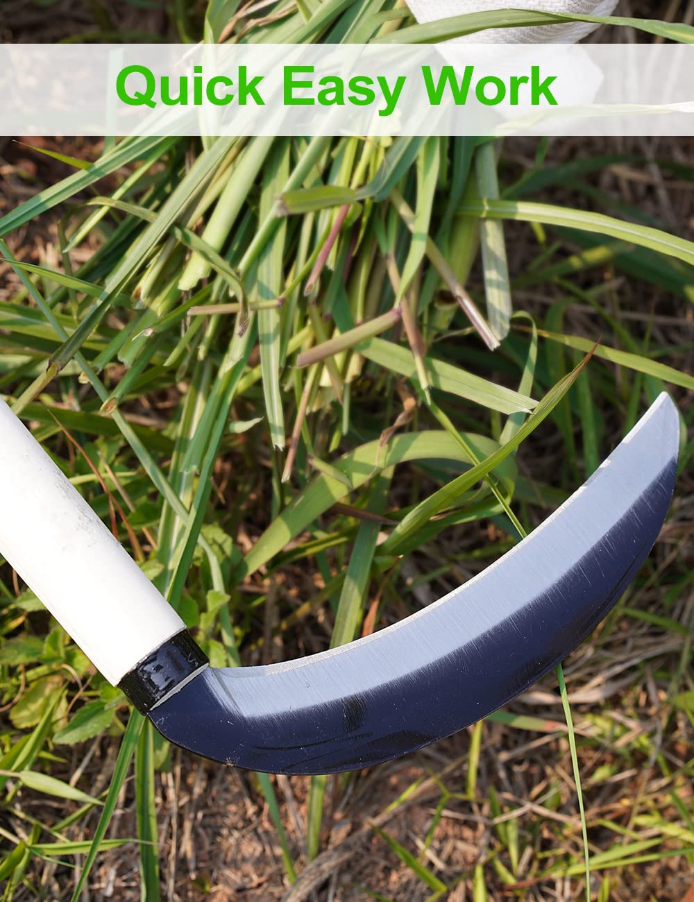 TOYPOPOR 15'' Carbon Steel Japanese Grass Sickle - Heavy Duty Gardening Hand Tool for Weeding, Farming & Lawn Care - Sharp Scythe Blade Cutter for Efficient Manual Mowing & Quick Yard Work - Perfect for Garden Maintenance, Landscaping & Weed Removal
