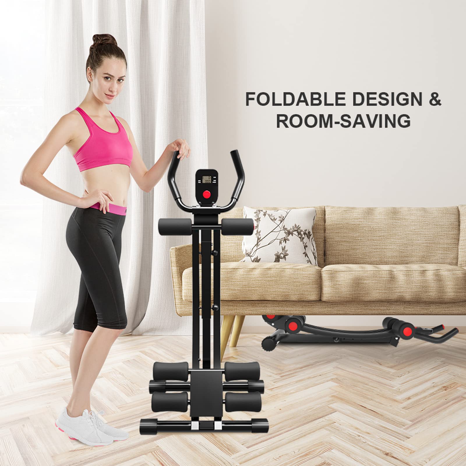 KESHWELL Ab Machine - Adjustable Abdominal Cruncher for Home Gym, Core Workout Equipment with Resistance Bands & LCD Display | Full Body Exercise for Women & Men | Perfect for Toning Abs, Waist Training and Strength Building at Home