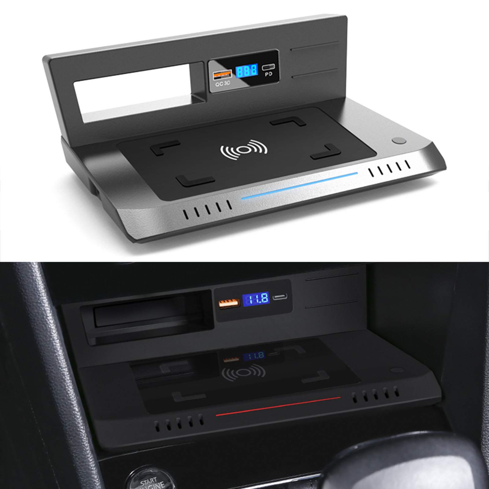 Wireless Car Charger for Volkswagen Tiguan 2018-2021 - 15W Fast Qi Charging Pad Compatible with iPhone 12/11/XS/XR/X & Samsung S20/S10/S9/S8 - Perfect for Commuting & Road Trips