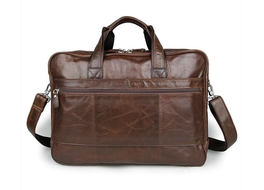 Premium Brown Leather Laptop Briefcase for Men - Large Business Bag with Shoulder Strap - Perfect for Office, Travel & Commuting