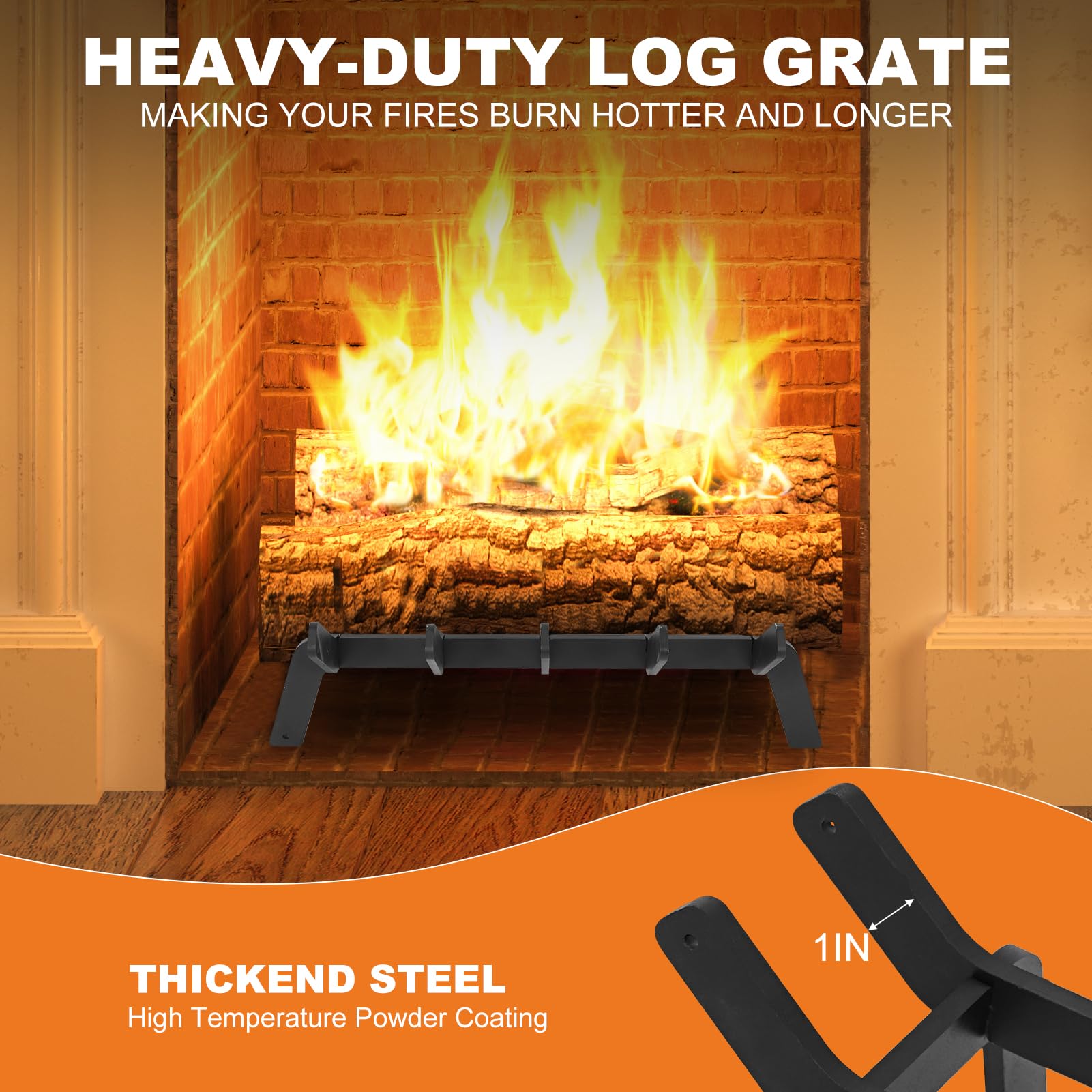 17 Inch Heavy Duty Steel Fireplace Grate - Indoor Fireplace Log Holder & Firewood Rack for Wood Stove | Durable Fireplace Accessory for Cozy Home Heating & Winter Decor