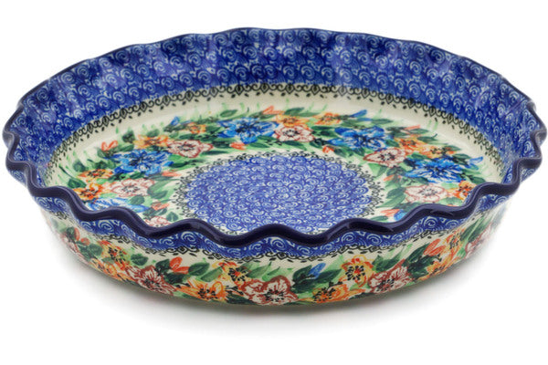 10-Inch Fluted Pie Dish - Lily Gardens - Perfect for Baking Apple Pies, Quiches & Tarts - Elegant Ceramic Pie Pan for Holidays & Family Gatherings