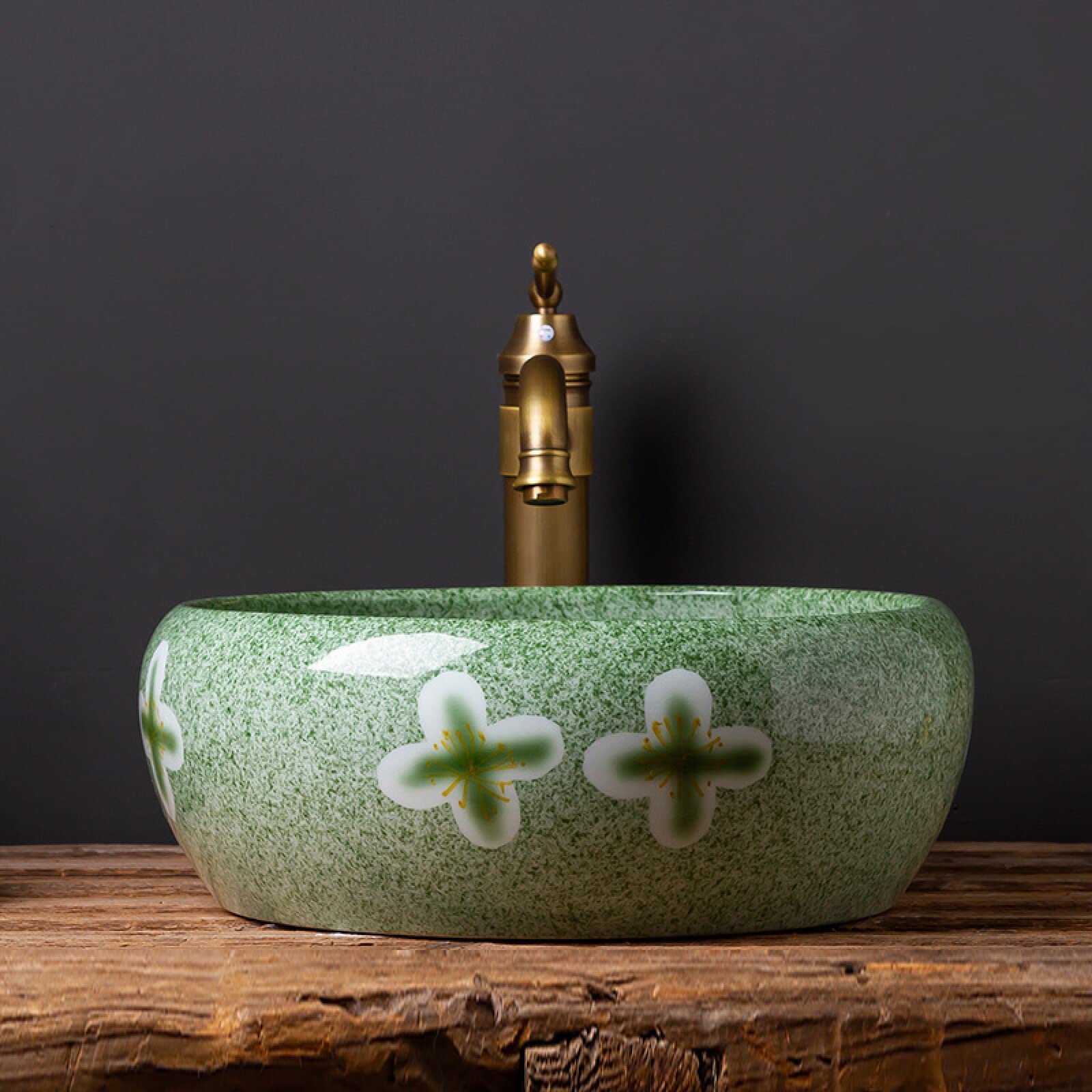LEFEDA Green Hand-Painted Ceramic Vessel Sink - Glazed Art Porcelain Countertop Basin for Bathroom Vanity | Modern Washbasin for Powder Rooms, Guest Baths & Spa Retreats