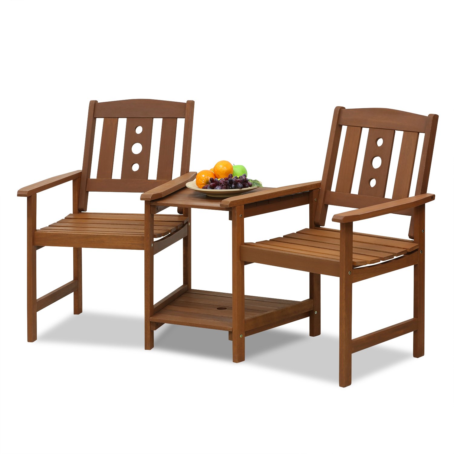 Furinno FG17488 Outdoor Hardwood Patio Furniture - Jack and Jill Chair Set in Teak Oil, Natural Finish - Perfect for Garden, Backyard, Poolside & Patio Relaxation