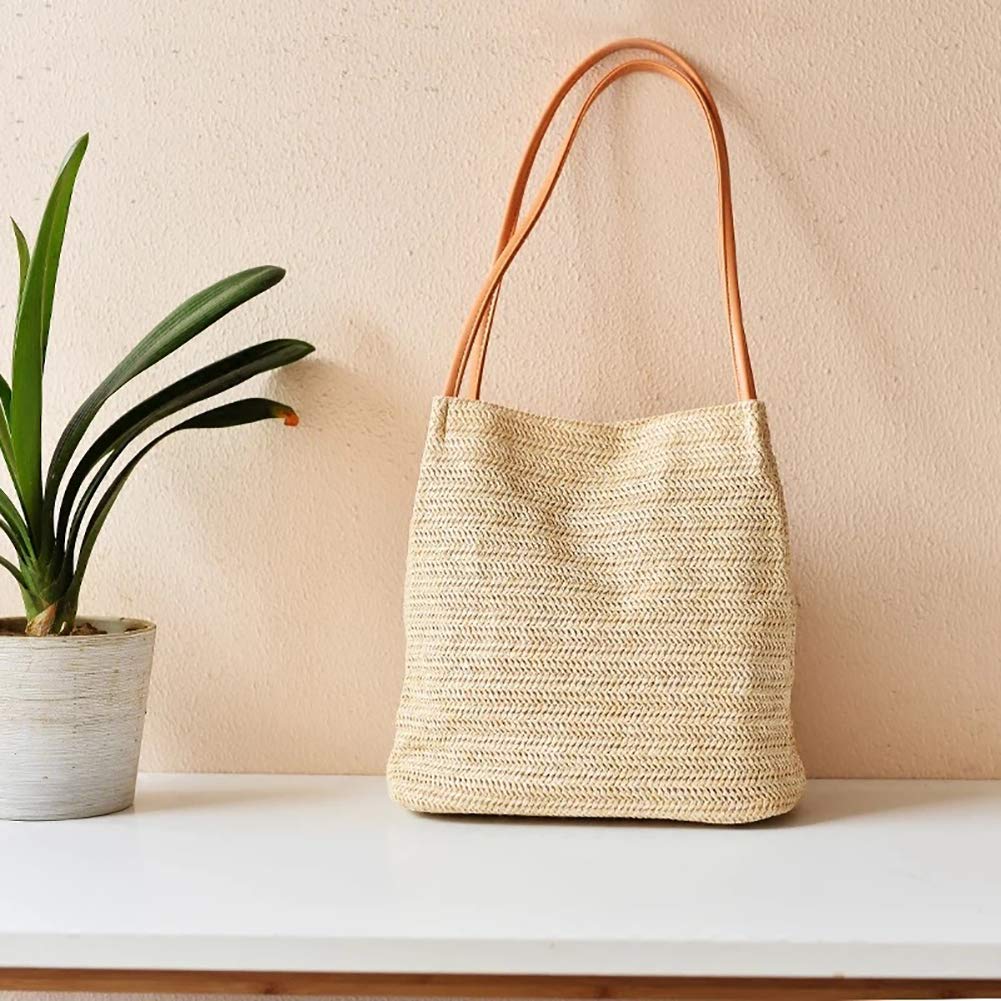 Aphoraeny Straw Beach Bag for Women - Large Tote Handbag with Bucket Design, Summer Shoulder Purse for Pool, Travel, Shopping & Outdoor Activities
