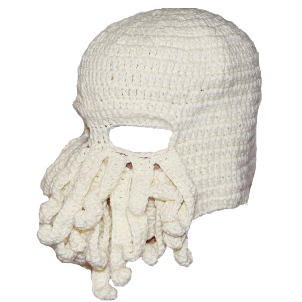 Funny Unisex Knit Octopus Hat with Beard - Warm Winter Beanie for Cosplay, Halloween Costume & Outdoor Activities - Perfect Gift for Men & Women