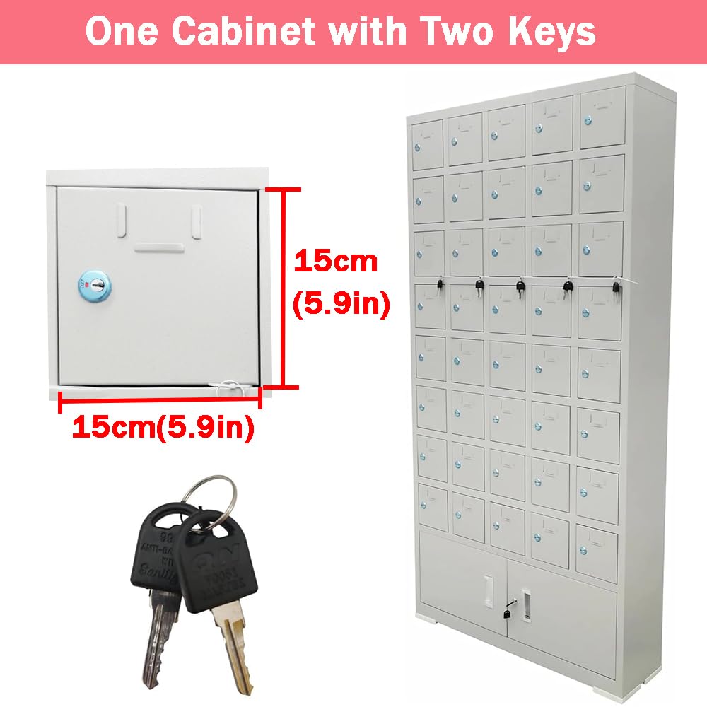 INTBUYING 40-Door Steel Mobile Phone Locker Box with Keys - Secure Cell Phone Storage Cabinet for Office, School, Classroom & Factory - Ideal for Employee Device Management & Student Phone Control