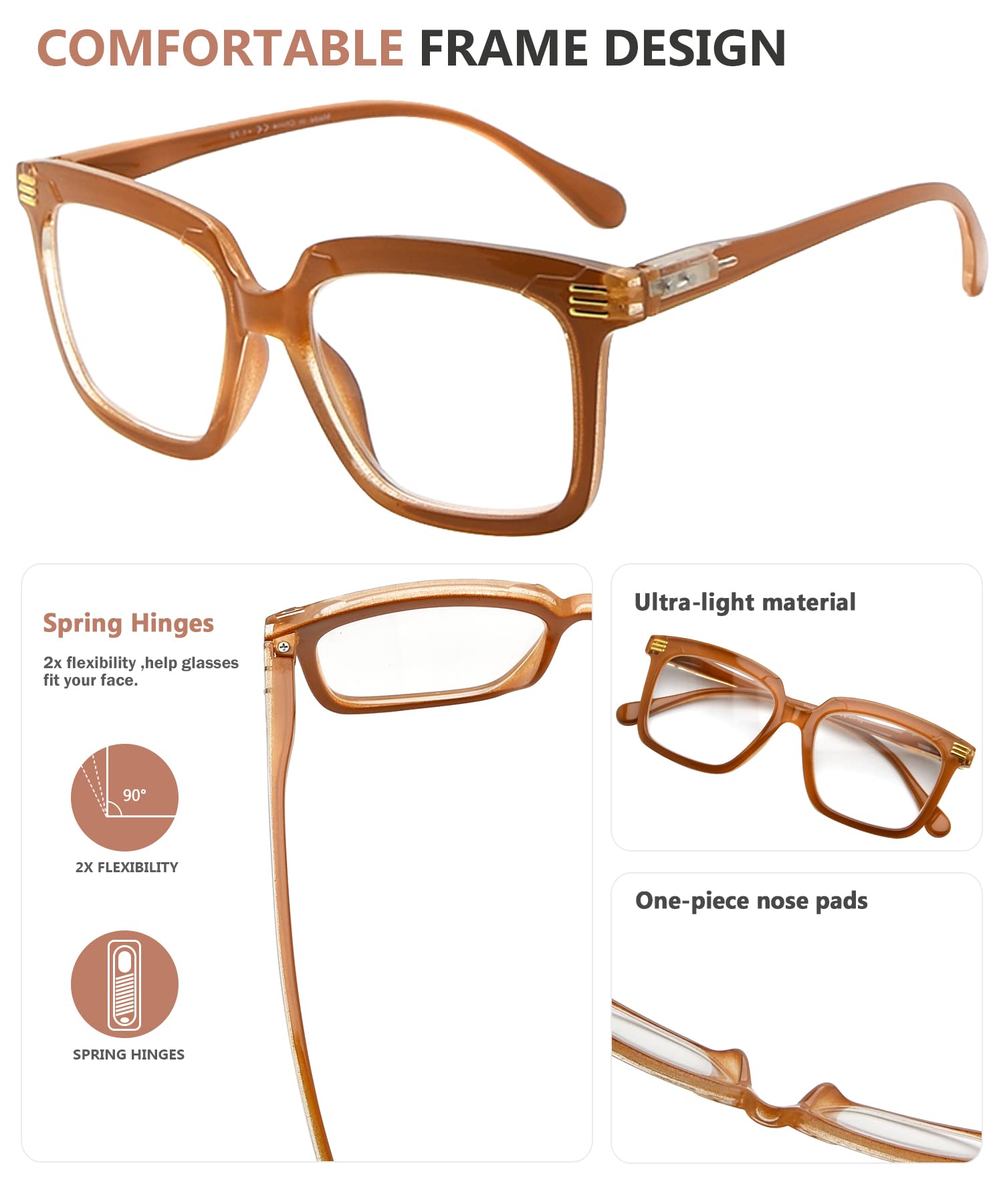 Eyekepper Square Reading Glasses for Women - Large Frame Readers with Blue Light Blocking - Perfect for Computer Work, Reading & Office Use