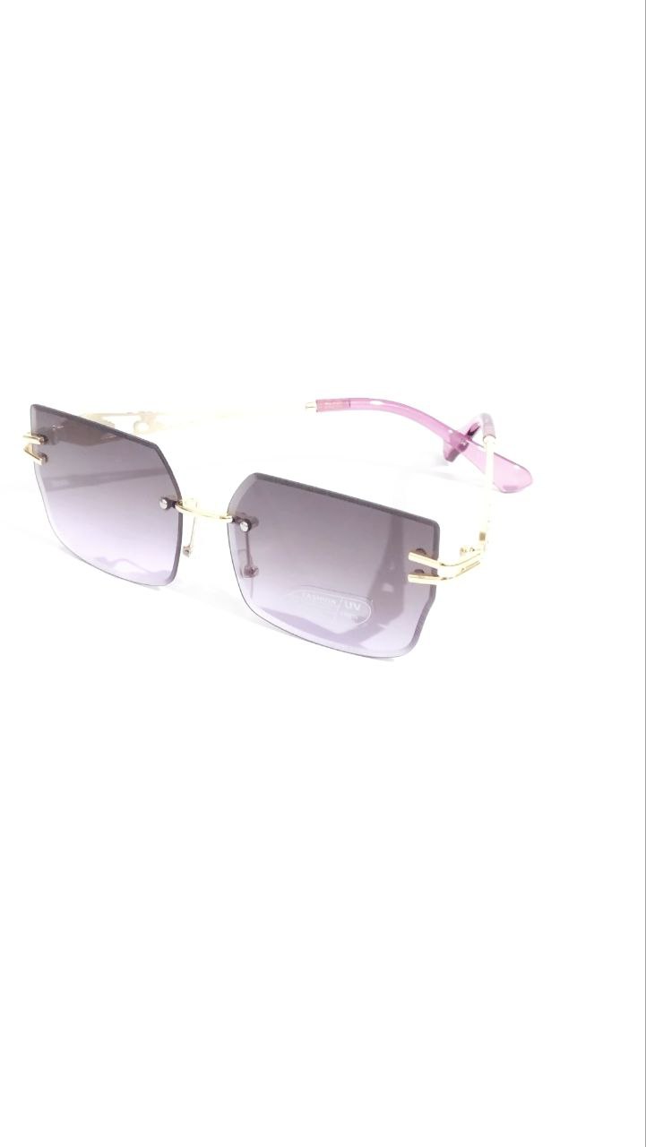 Stylish Purple Lens Gold Frame Rimless Sunglasses for Women & Men - Perfect for Beach, Driving, and Outdoor Activities