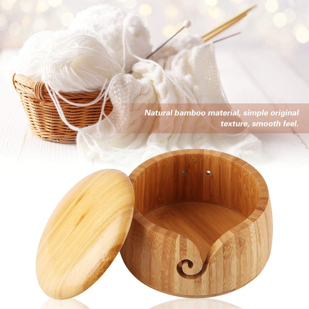 Handmade Wooden Yarn Bowl with Removable Lid - Premium Knitting & Crocheting Accessory for Crafters, Perfect Gift for Mom and Grandmother - Ideal for Yarn Storage and Tangle-Free Knitting Projects