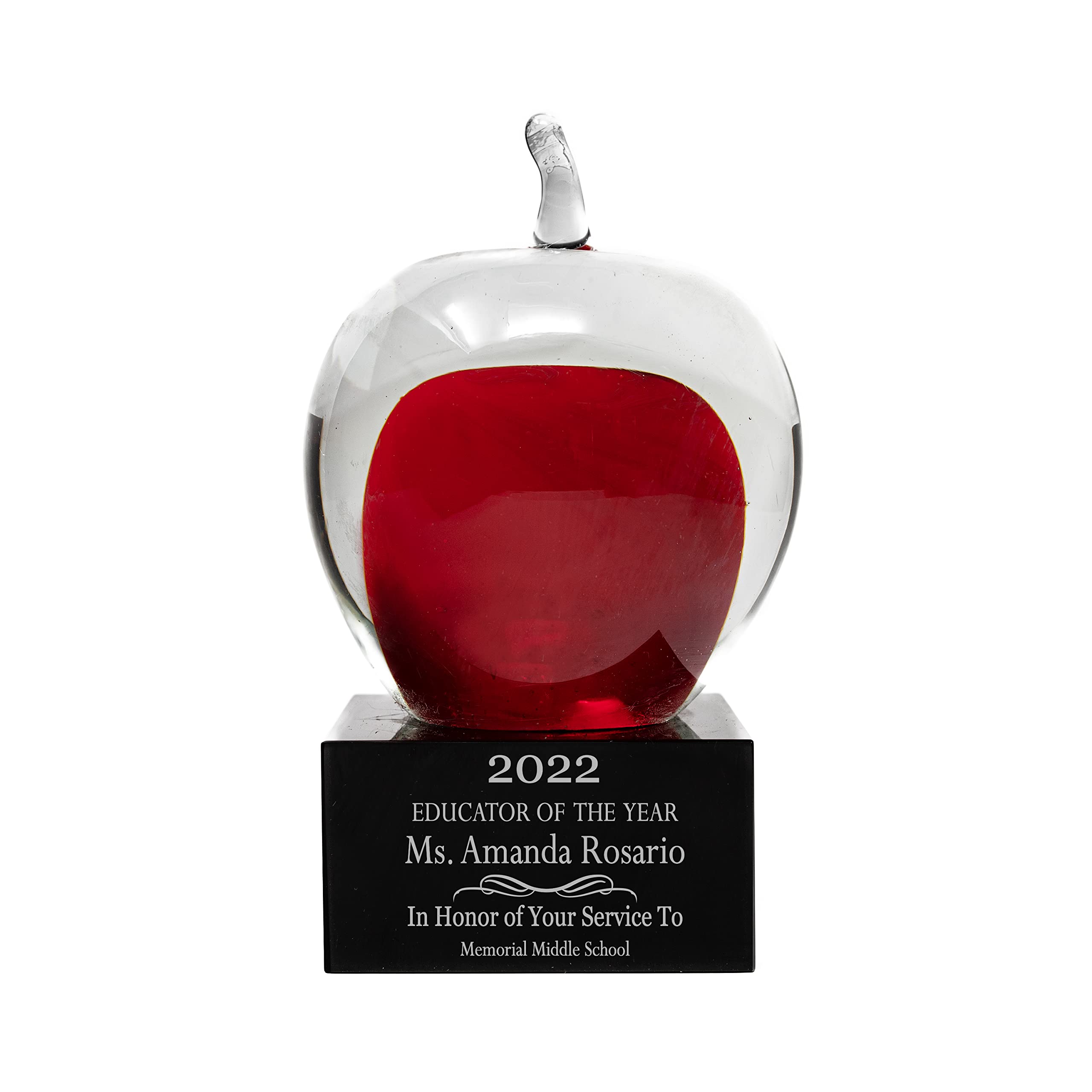 Custom Engraved Glass Apple Award - Teacher Appreciation Gift for Retirement & Recognition